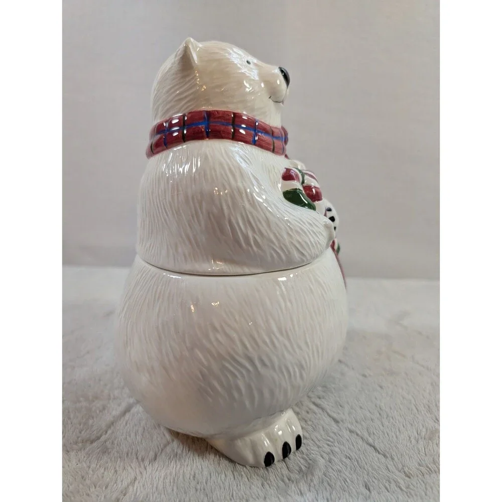 Vintage Pfaltzgraff Snow Bear Cookie Jar 8” Polar Bear Winter Pottery Candy Jar